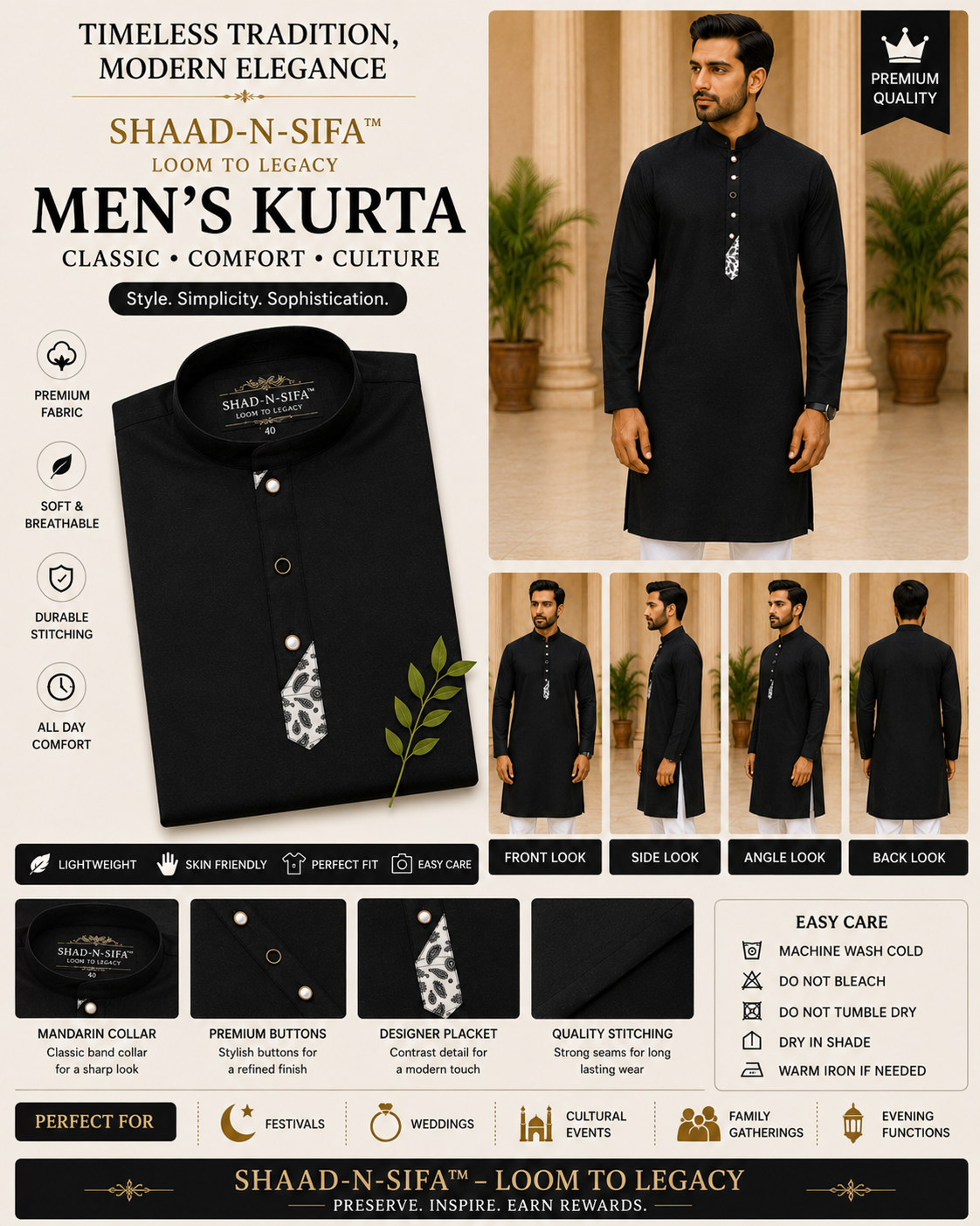 Shad-n-Sifa™ Black Majesty Kurta