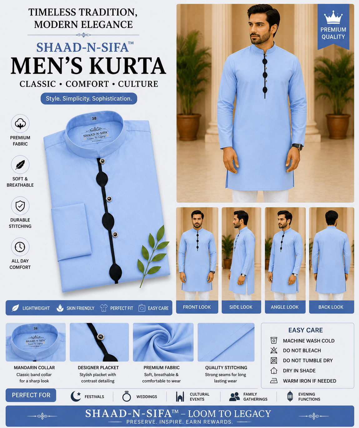 Shad-n-Sifa™ Azure Crest Kurta
