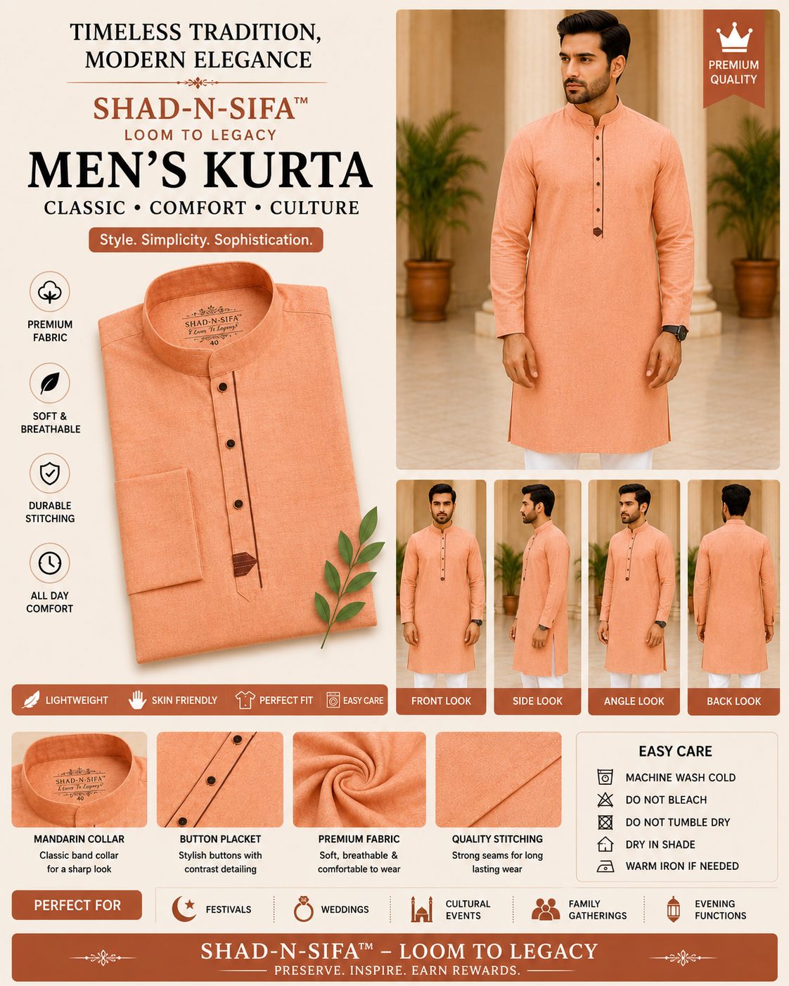 Shad-n-Sifa™ Coral Sand Kurta
