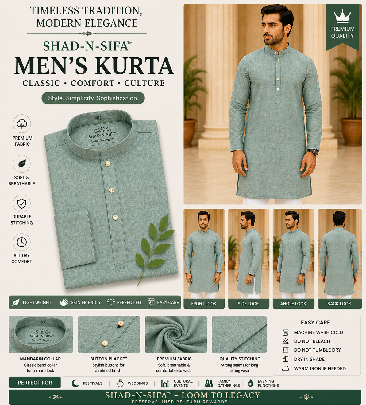 Shad-n-Sifa™ Meadow Green Kurta