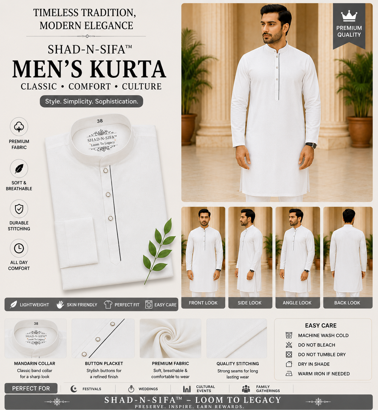 Shad-n-Sifa™ White Prestige Kurta