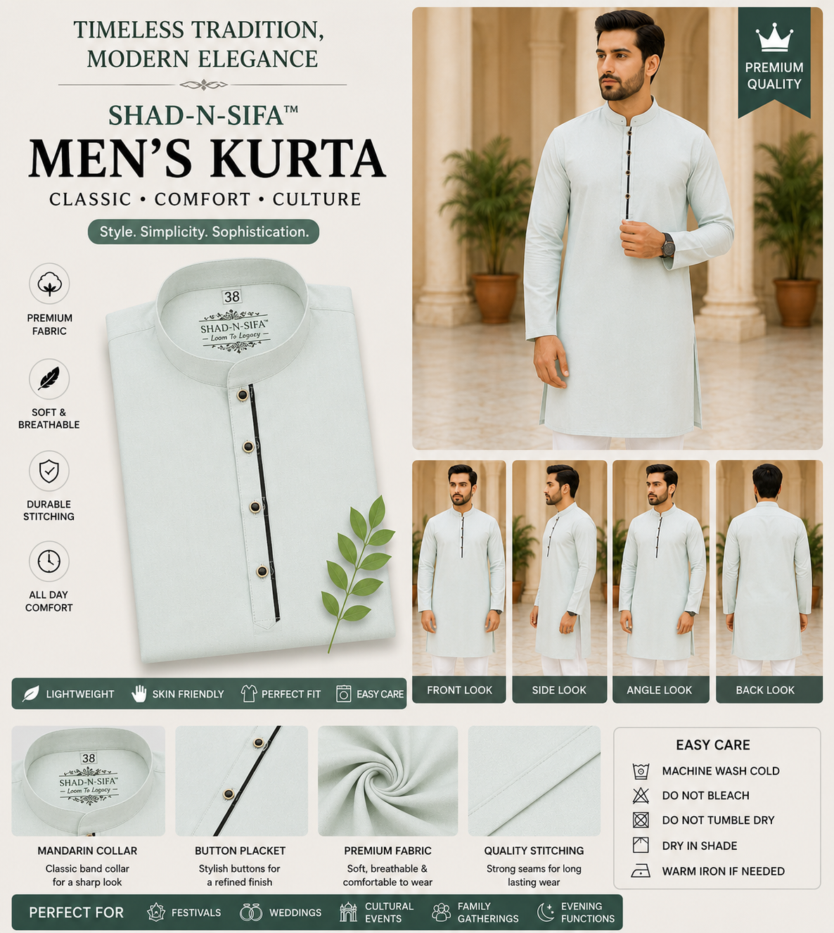 Shaad-n-Sifa™ Pista Crown Kurta