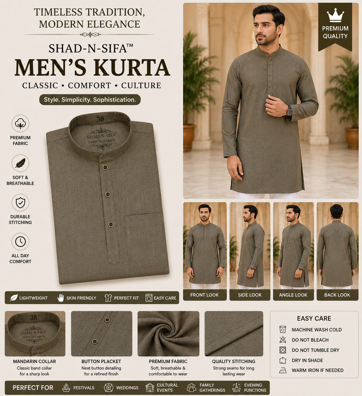 Shaad-n-Sifa™ Olive Royale Kurta