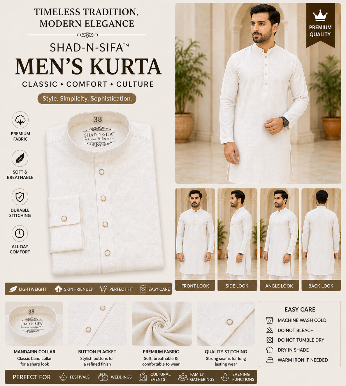 Shad-n-Sifa™ White Crown Kurta