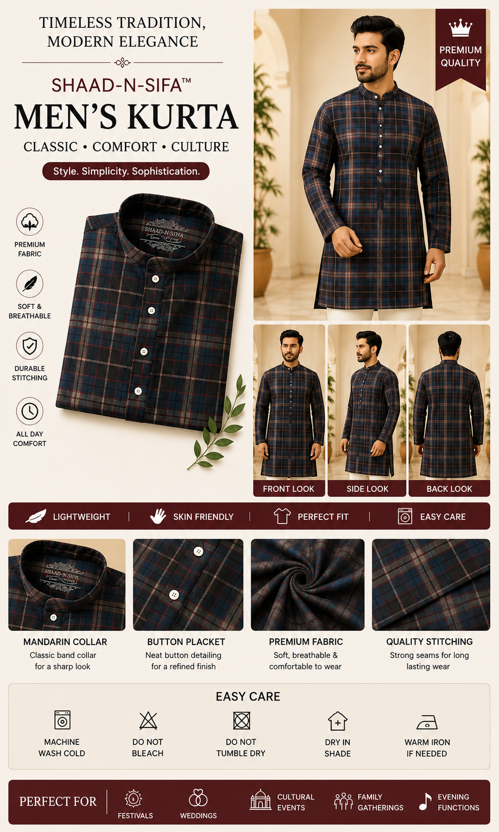 Shaad-n-Sifa™ Highland Check Kurta