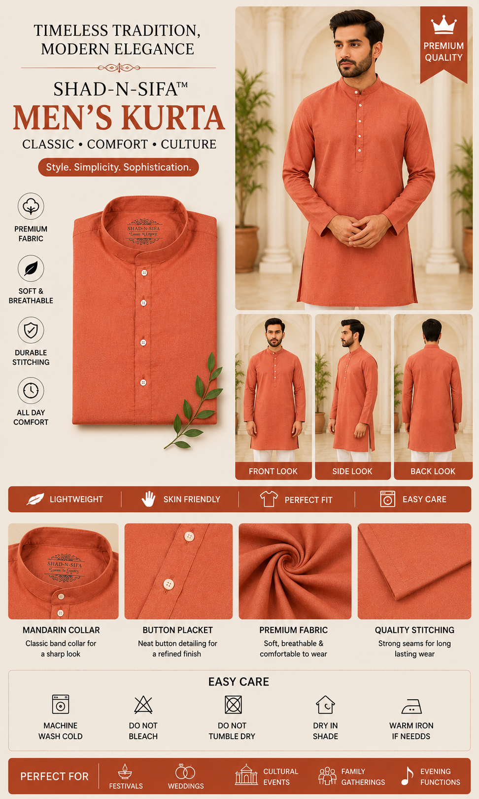 Shaad-n-Sifa™ Terracotta Royale Kurta