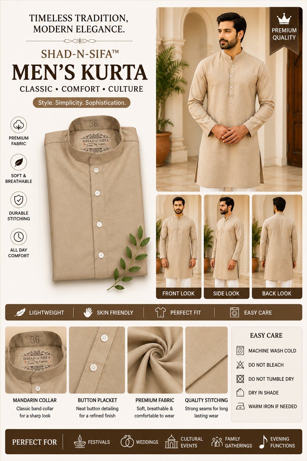 Shad-n-Sifa™ Sandstone Classic Kurta