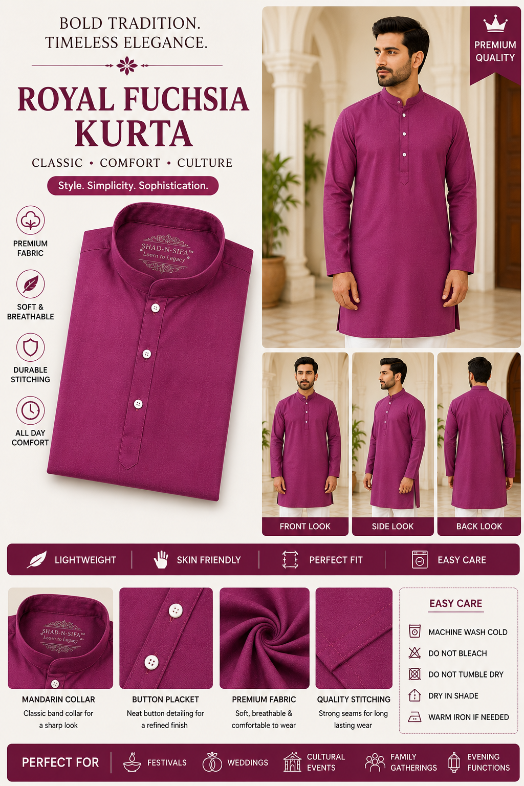 Shaad-n-Sifa™ Royal Fuchsia Kurta