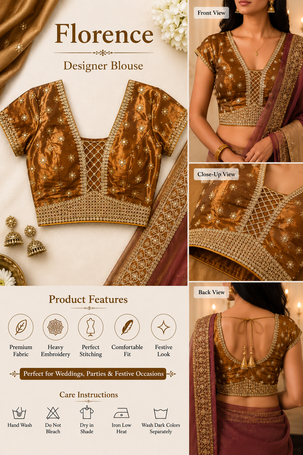 Women's Florence Embroidered Saree with Designer Blouse