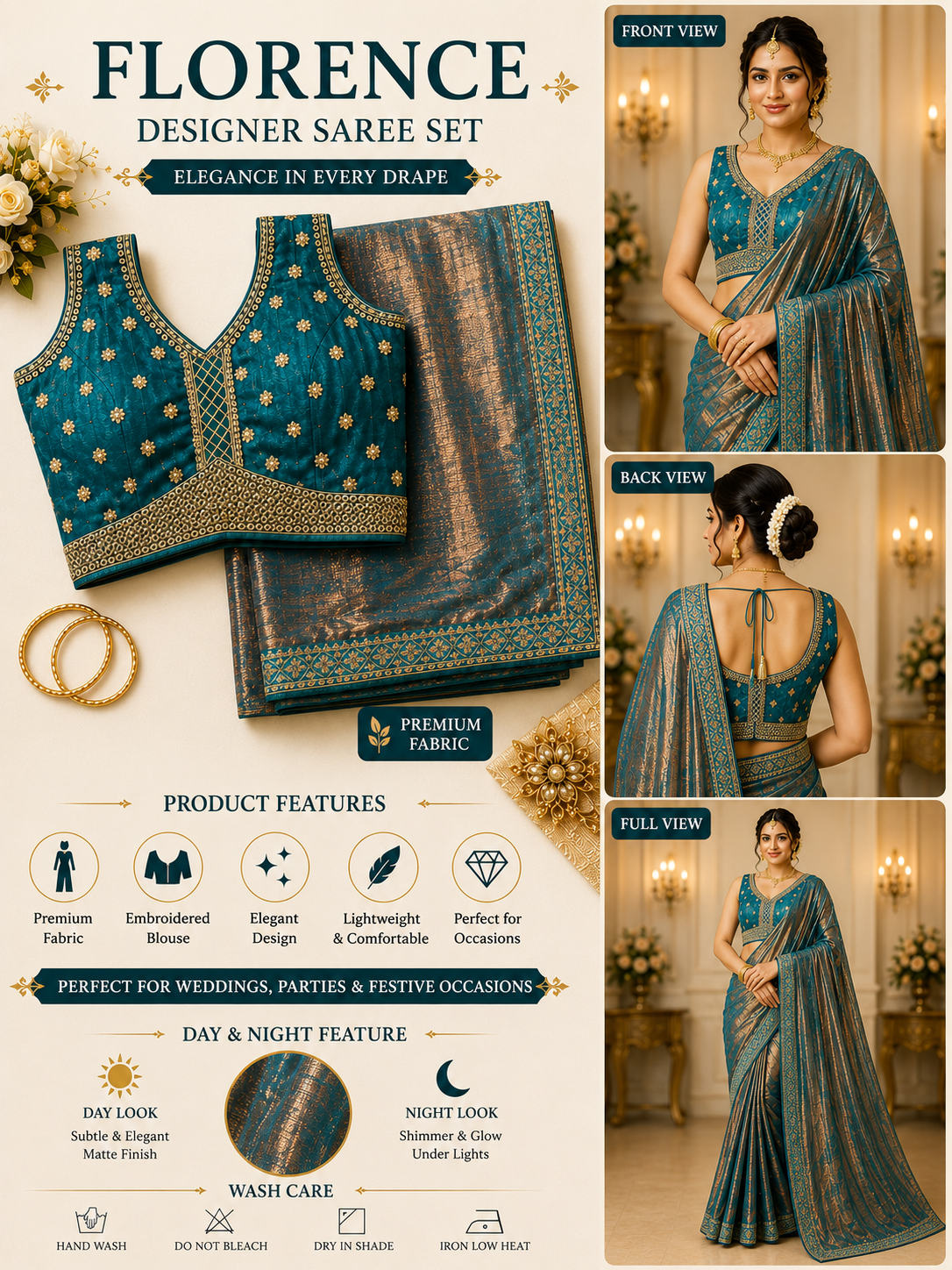 Women's Day-Night Magic Saree with Designer Blouse