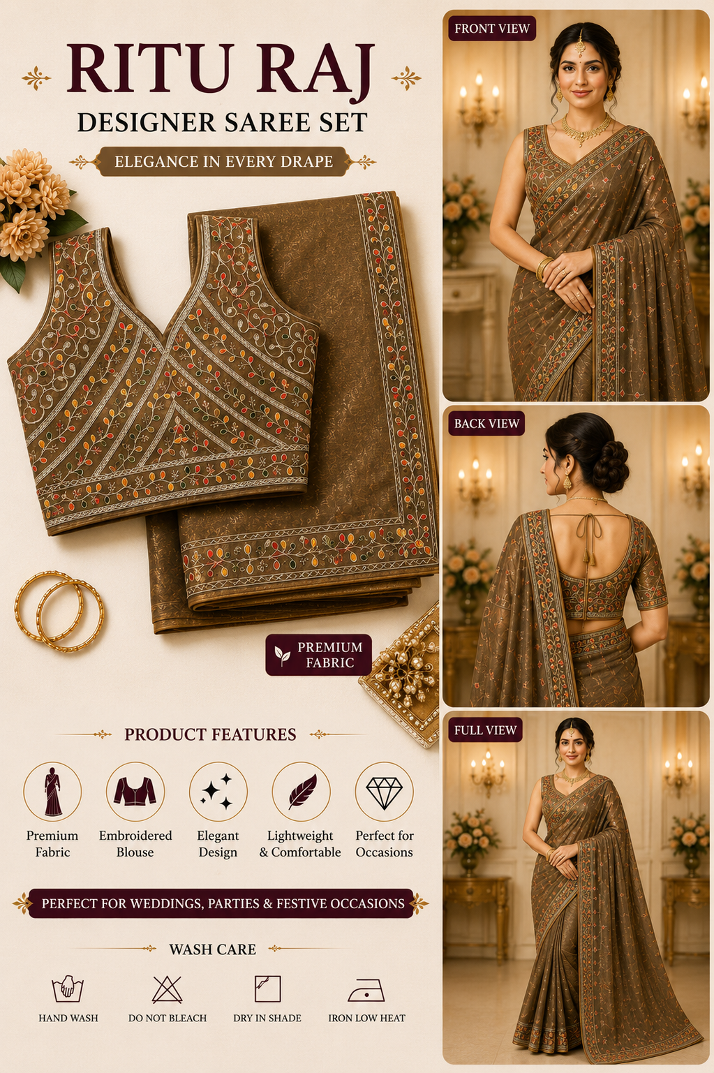 Dual Tone Designer Saree with Embroidered Blouse