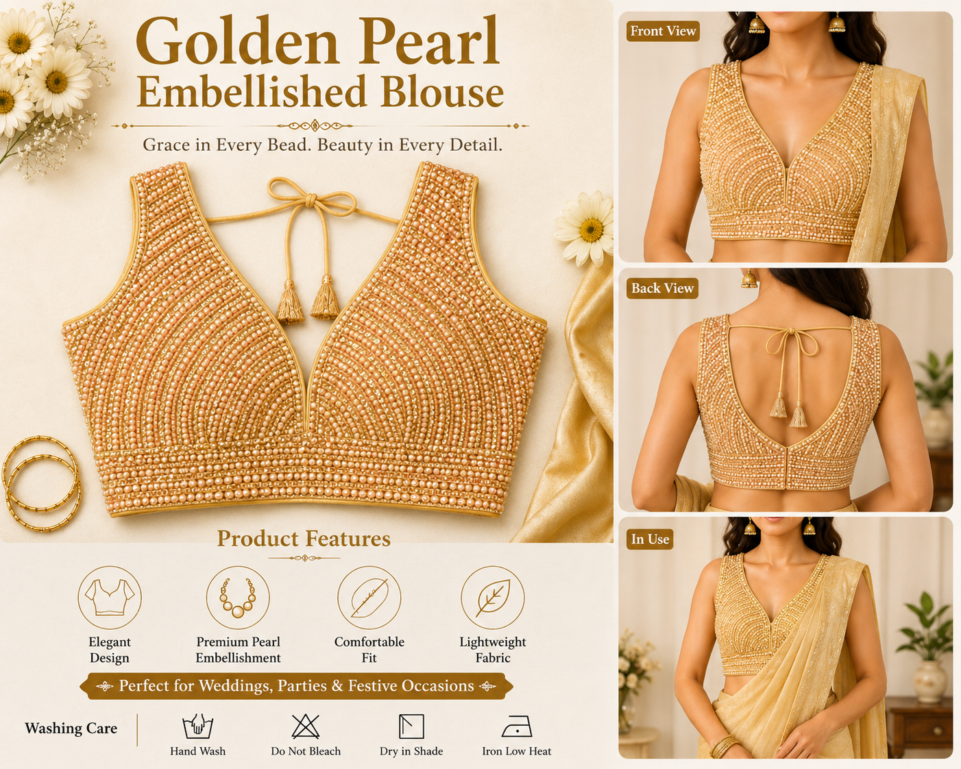 Women's Luxury Pearl & Stone Work Blouse