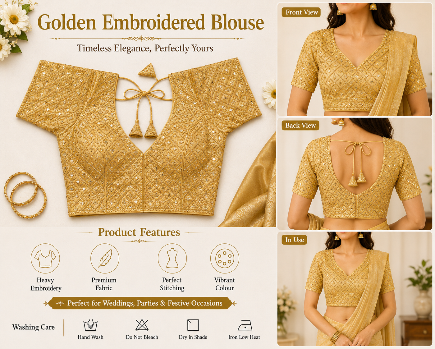 Luxury Gold Festive Wear Designer Blouse