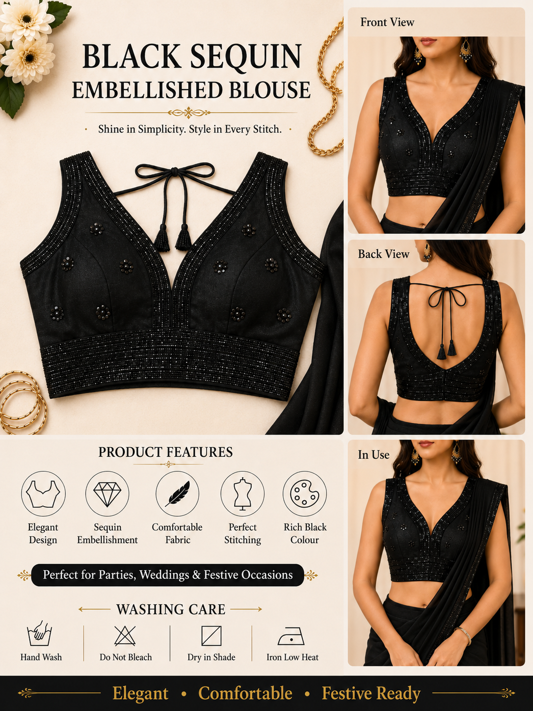 Premium Black Party Wear Designer Blouse